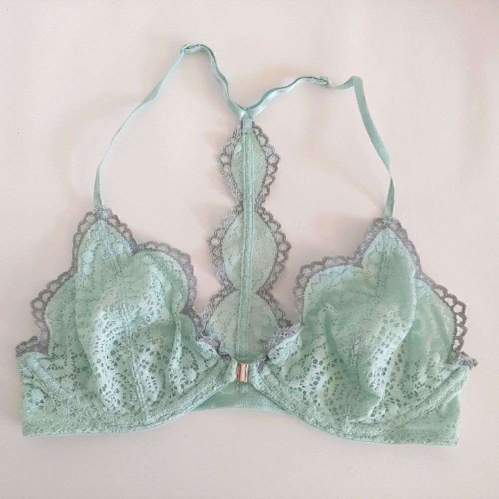 Free People Intimately Underwire Front Closure Lace Bra Teal and Grey Size 32C